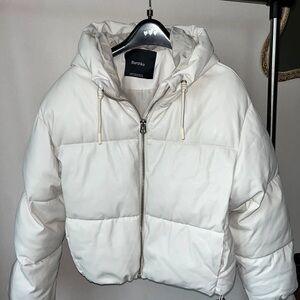 Bershka Cream Hooded Puffer Jacket